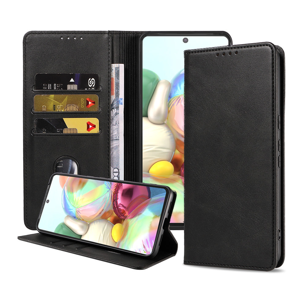 Samsung Galaxy A71 kunstleren hoesje met  magnetische sluiting en pashouders book case - zwart