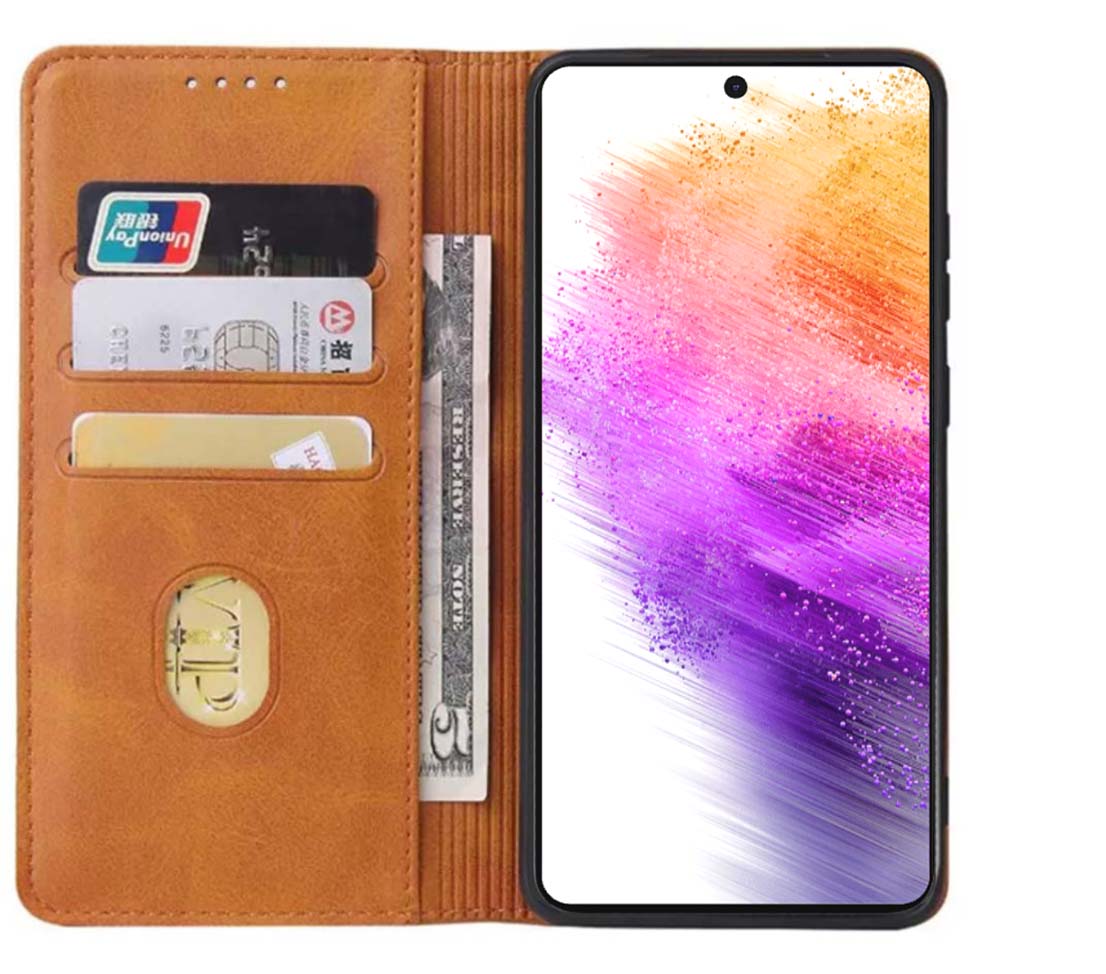 Samsung Galaxy A73 5G kunstleren hoesje met
  magnetische sluiting en pashouders book case - Bruin