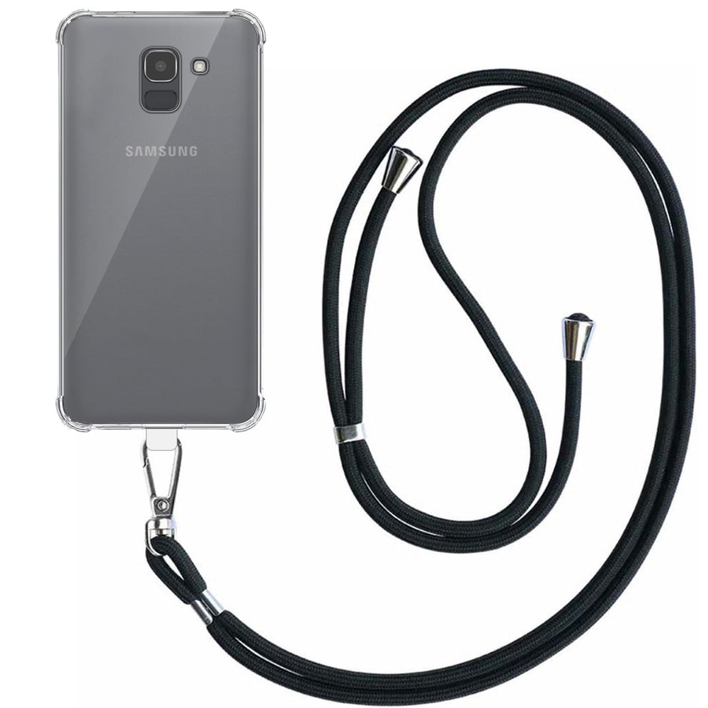 Telefoonhoesje Geschikt voor Samsung
  Galaxy J6 Transparant Schokbestendig met Afneembaar Universeel Telefoonkoord
  - Backcover Case Siliconen ShockProof with Lanyard