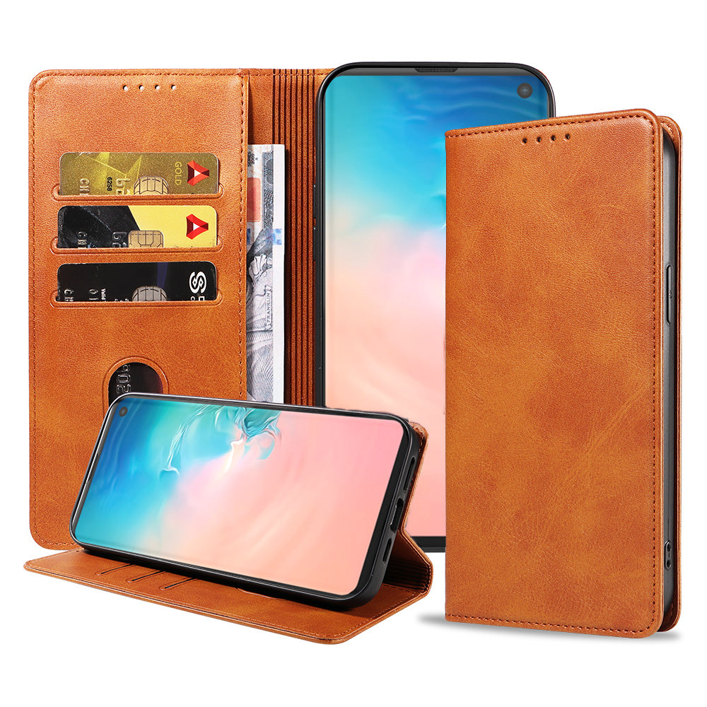 Samsung Galaxy S10 Plus leren  hoesje met magnetische sluiting en pashouders book case – Bruin