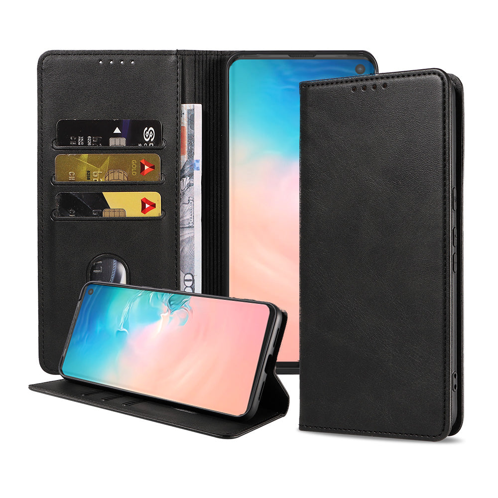 Samsung Galaxy S10 kunstleren hoesje met  magnetische sluiting en pashouders book case - zwart
