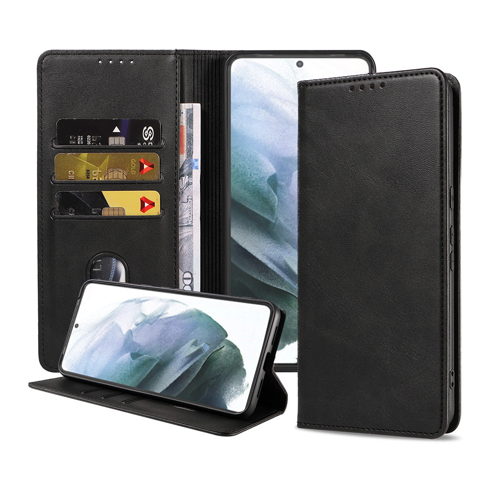 Samsung Galaxy S21 Plus kunstleren hoesje
  met magnetische sluiting en pashouders book case - zwart