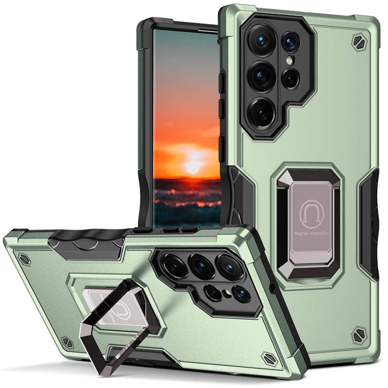 Rugged Armour case voor Samsung Galaxy
  S21 Ultra met verstelbare ringhouder - Groen