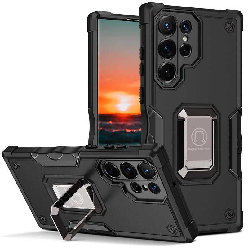Rugged Armour case voor Samsung Galaxy  S21 Ultra met verstelbare ringhouder - Zwart