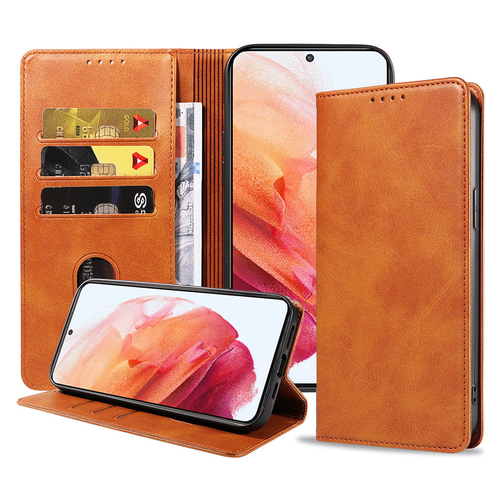 Samsung Galaxy S21 leren  hoesje met magnetische sluiting en pashouders book case – Bruin