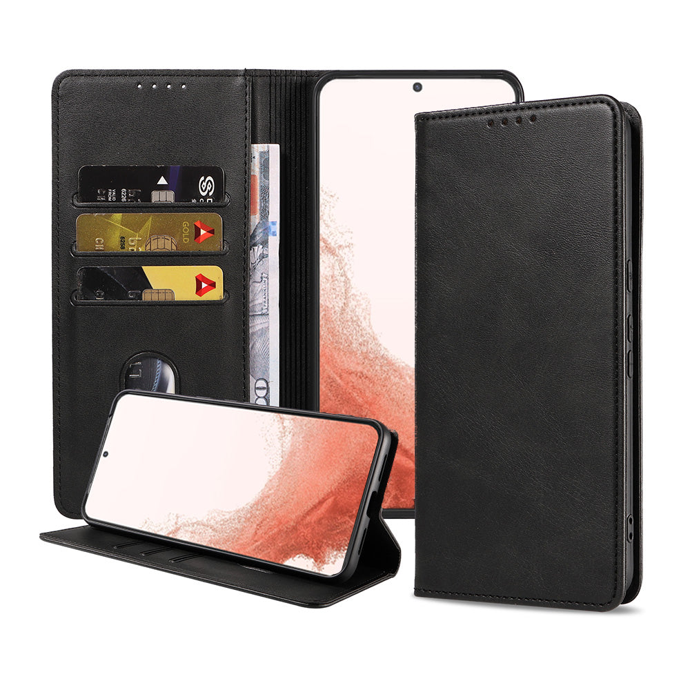 Samsung Galaxy S22 Plus kunstleren hoesje
  met magnetische sluiting en pashouders book case - zwart