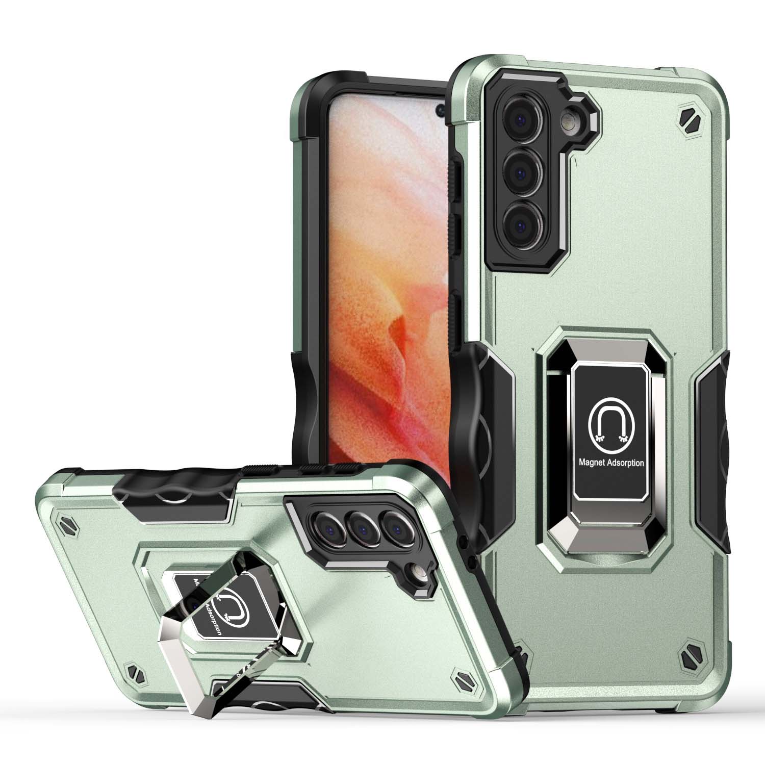 Rugged Armour case voor Samsung Galaxy
  S22 Plus met verstelbare ringhouder - Groen