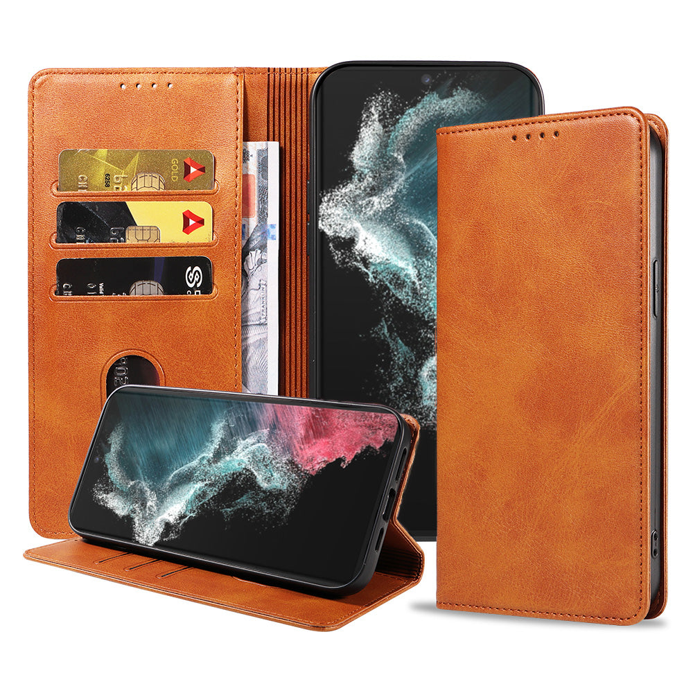 Samsung Galaxy S22 Ultra leren  hoesje met magnetische sluiting en pashouders book case – Bruin