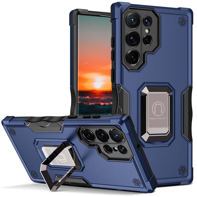 Rugged Armour case voor Samsung Galaxy
  S22 Ultra met verstelbare ringhouder - Blauw