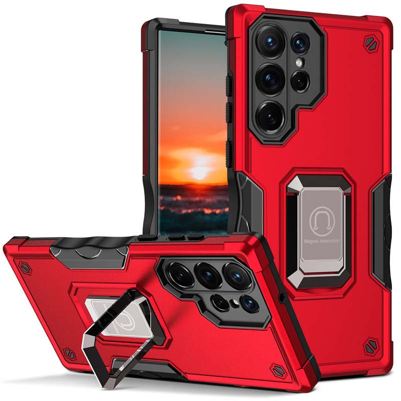 Rugged Armour case voor Samsung Galaxy
  S23 Ultra met verstelbare ringhouder - Rood