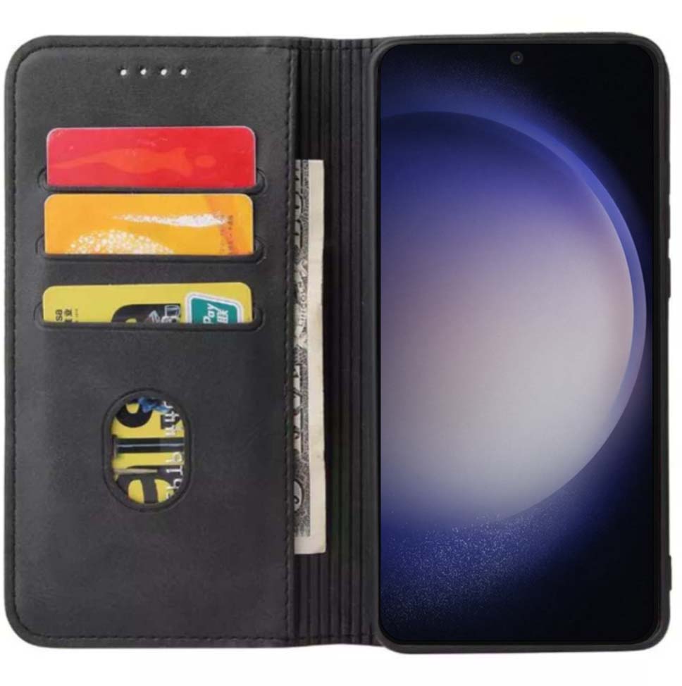 Samsung Galaxy S23 kunstleren hoesje met
  magnetische sluiting en pashouders book case - Zwart
