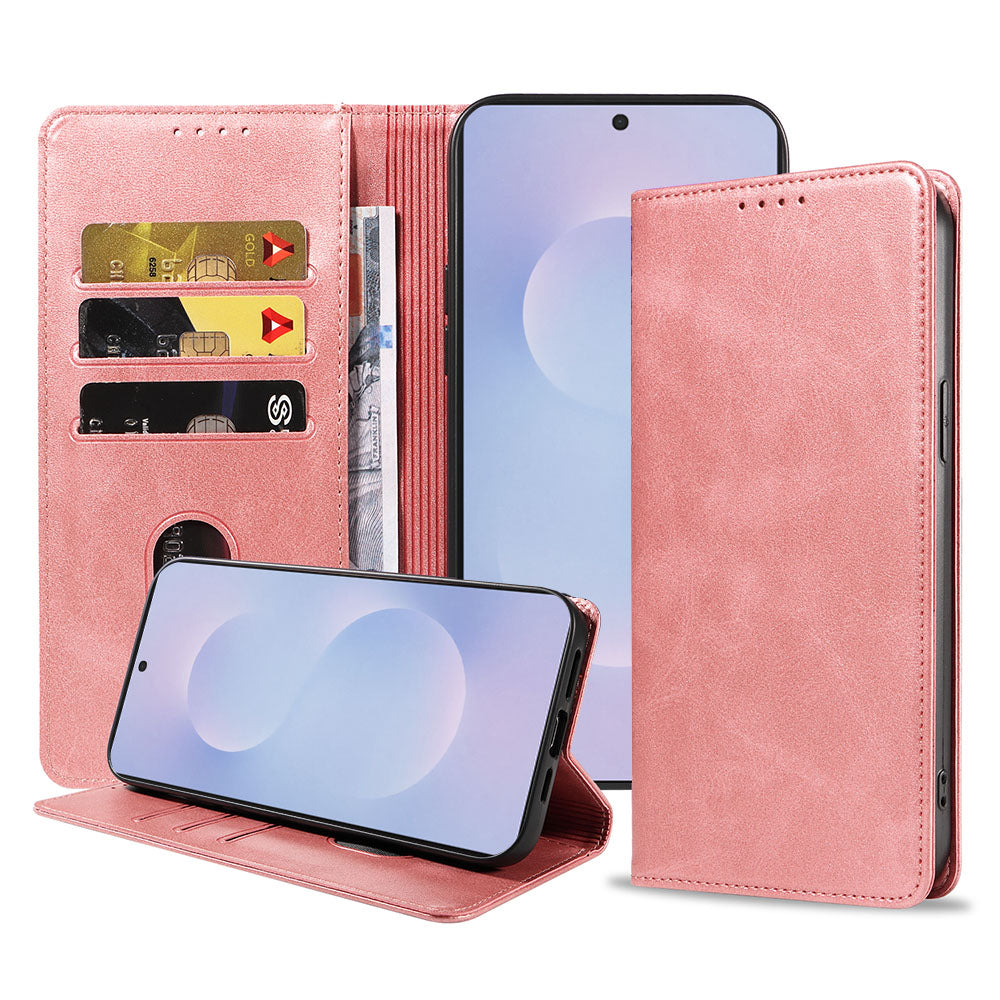 Geschikt voor Samsung Galaxy S25 Edge
  Telefoonhoesje Kunstleer met Magnetische sluiting en Pasjeshouder Bookcase
  met Klepje - Walletcase with Cardslot - Rosé Goud - Smartphonica