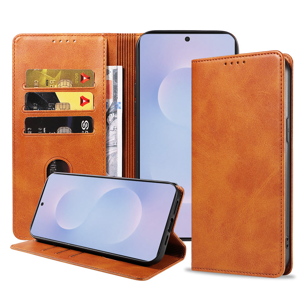 Geschikt voor Samsung Galaxy S25 Edge
  Telefoonhoesje Kunstleer met Magnetische sluiting en Pasjeshouder Bookcase
  met Klepje - Walletcase with Cardslot - Bruin - Smartphonica