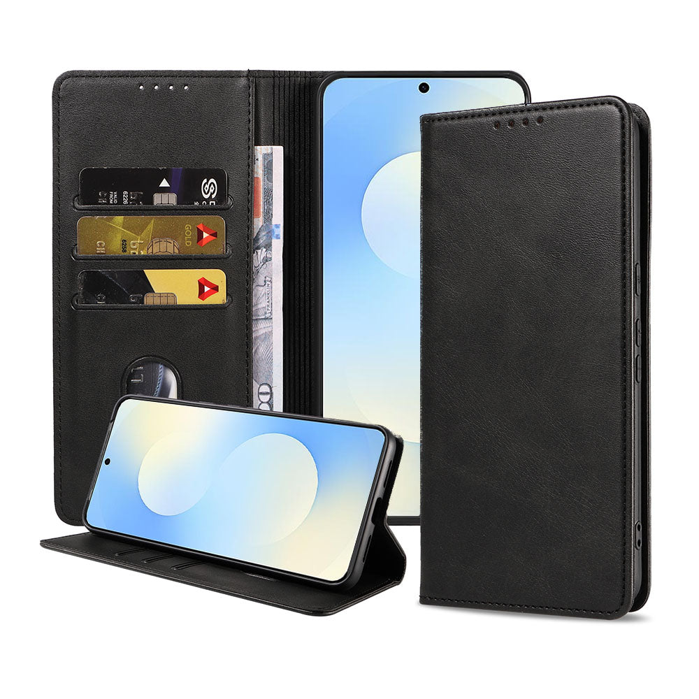 Geschikt voor Samsung Galaxy S25 FE
  Telefoonhoesje Kunstleer met Magnetische sluiting en Pasjeshouder Bookcase
  met Klepje - Walletcase with Cardslot - Zwart - Smartphonica