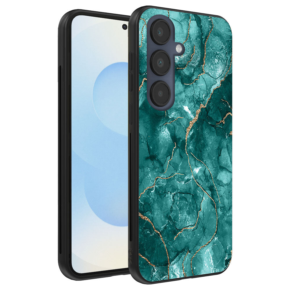 Telefoonhoesje
  Geschikt voor Samsung Galaxy S25 met marmer opdruk - TPU backcover case
  marble design - Goud Groen