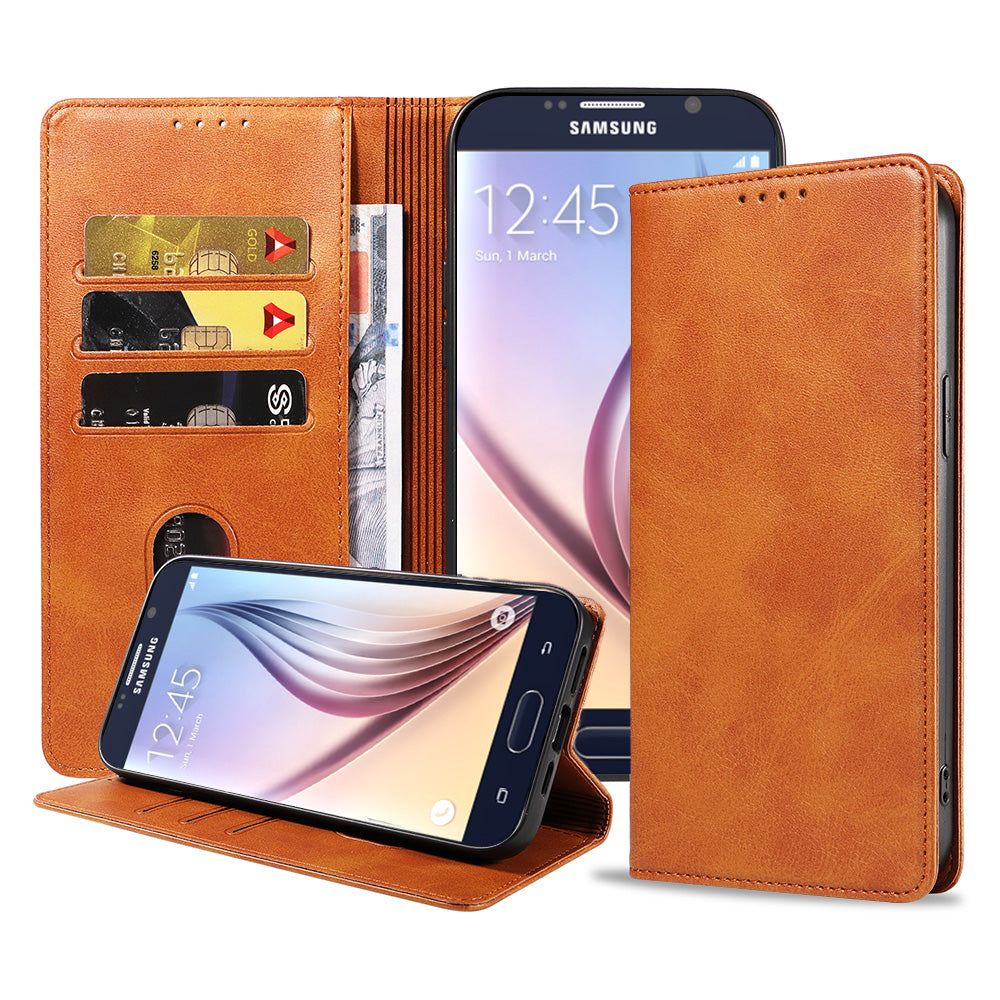 Samsung Galaxy S6 leren hoesje
  met magnetische sluiting en pashouders book case – Bruin