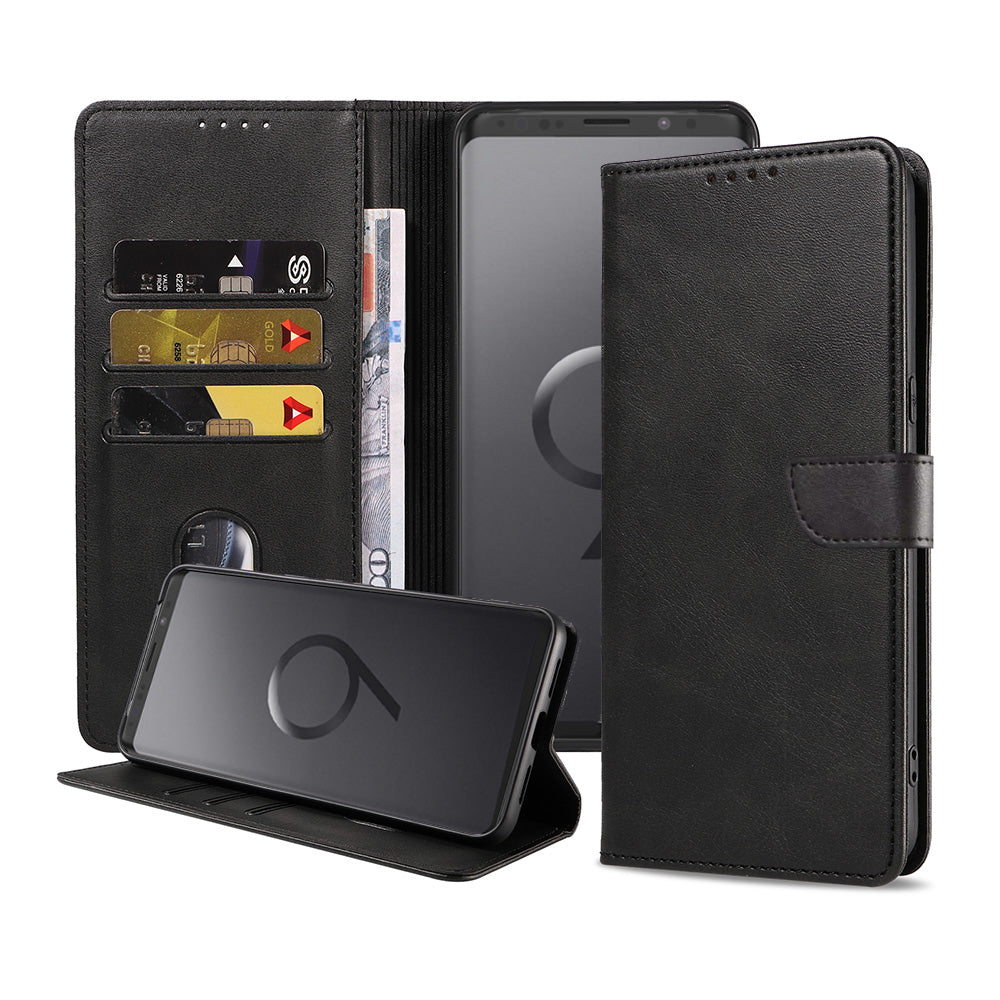 Geschikt voor Samsung Galaxy S9
  Telefoonhoesje Kunstleer met Magnetisch lipje en Pasjeshouder Book Case met
  Klepje - Zwart - Smartphonica