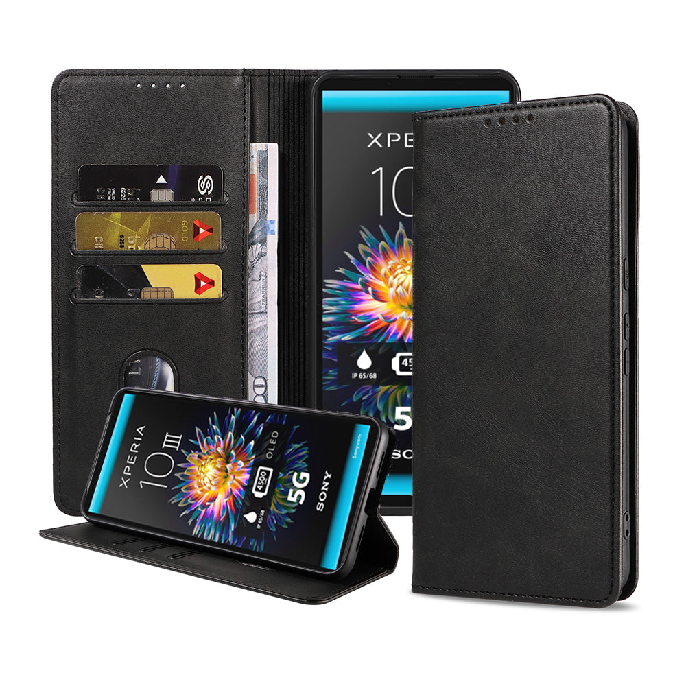 Telefoonhoesje geschikt voor Sony Xperia
  10 III kunstleren Hoesje met Magnetische sluiting en Pasjeshouders Book Case
  met Klepje - Zwart