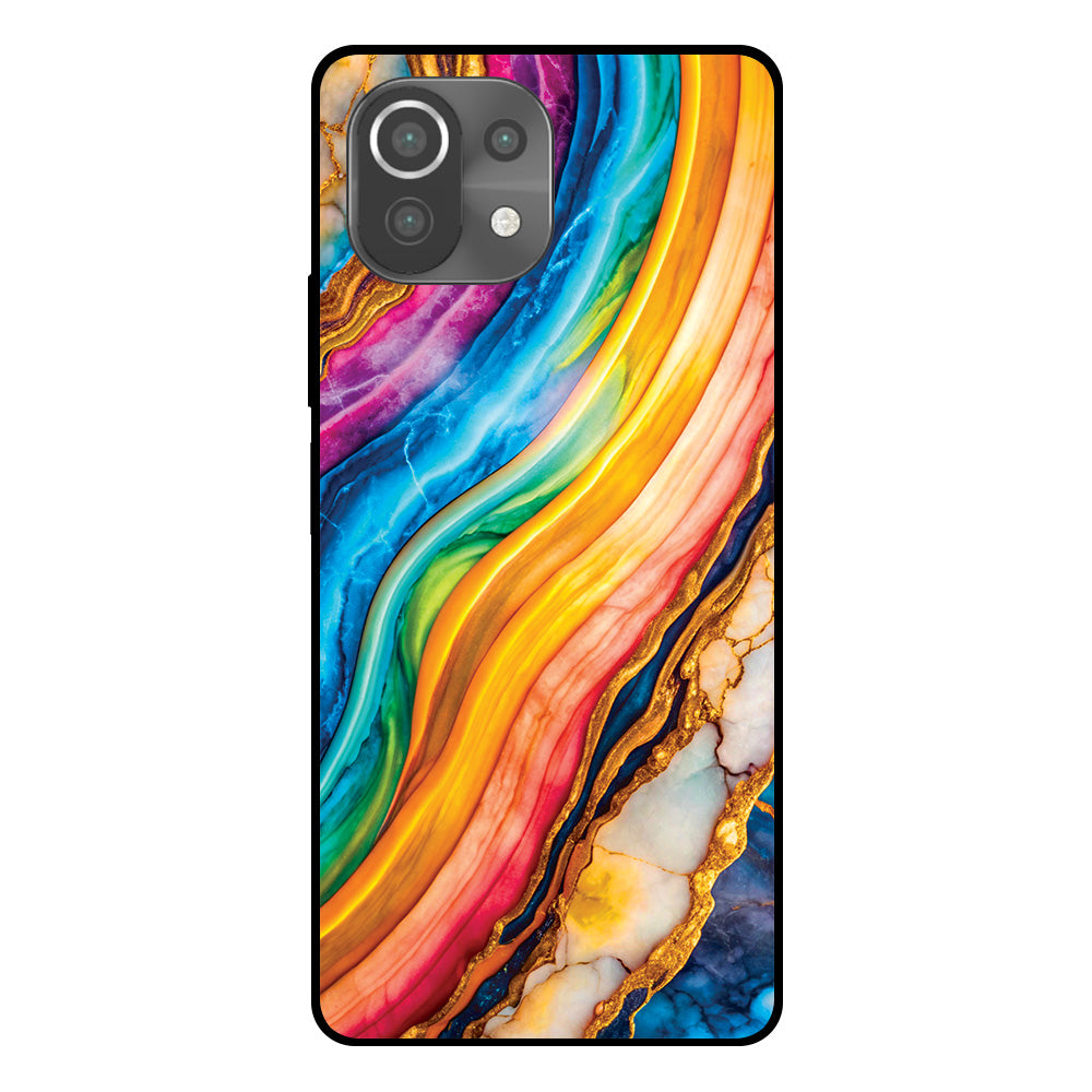 Telefoonhoesje Geschikt voor Xiaomi Mi 11 Lite met
  Regenboog Goud Marmer Opdruk - TPU Backcover Case Rainbow Gold Marble Design