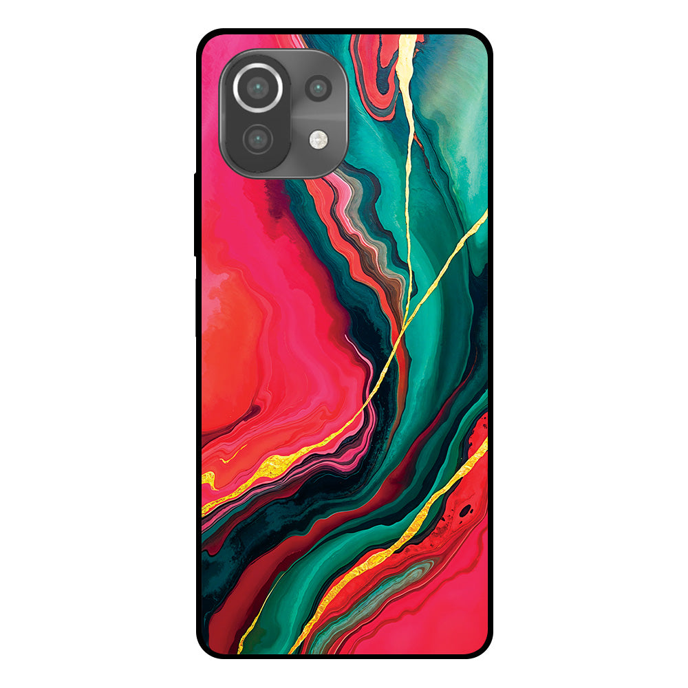 Telefoonhoesje Geschikt voor Xiaomi Mi 11 Lite met
  Rood Groen Marmer Opdruk - TPU Backcover Case Red Green Marble Design