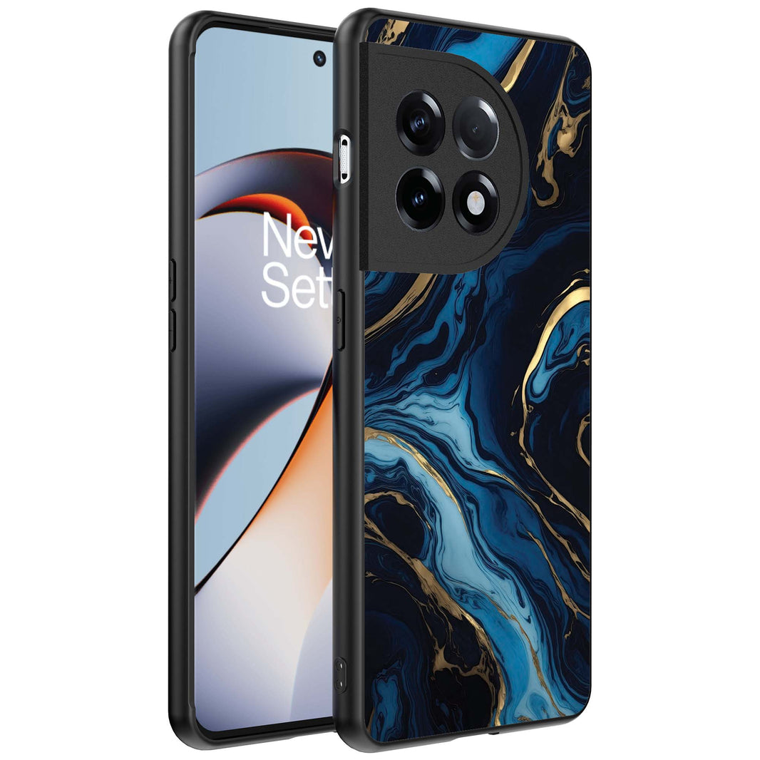 Telefoonhoesje
  Geschikt voor OnePlus 11R met marmer opdruk - TPU backcover case gold blue
  marble design - Goud Blauw