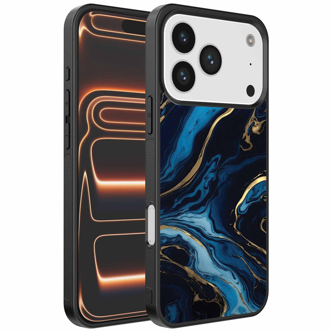 Geschikt voor
  iPhone 17 Pro Max Telefoonhoesje met marmer opdruk - TPU backcover case gold
  blue marble design - Goud Blauw - Smartphonica