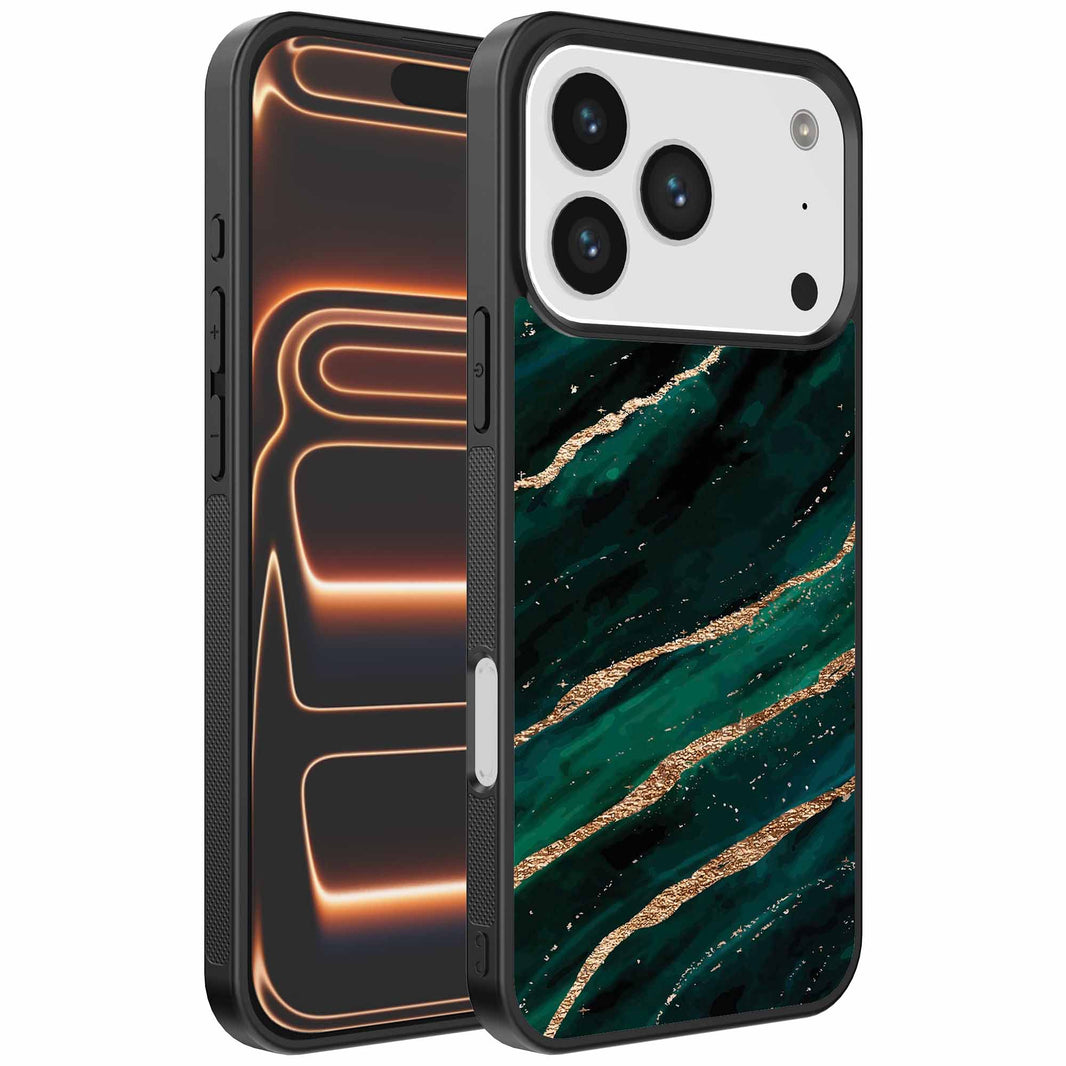 Geschikt voor
  iPhone 17 Pro Max Telefoonhoesje met marmer opdruk - TPU backcover case
  marble design - Groen Goud - Smartphonica