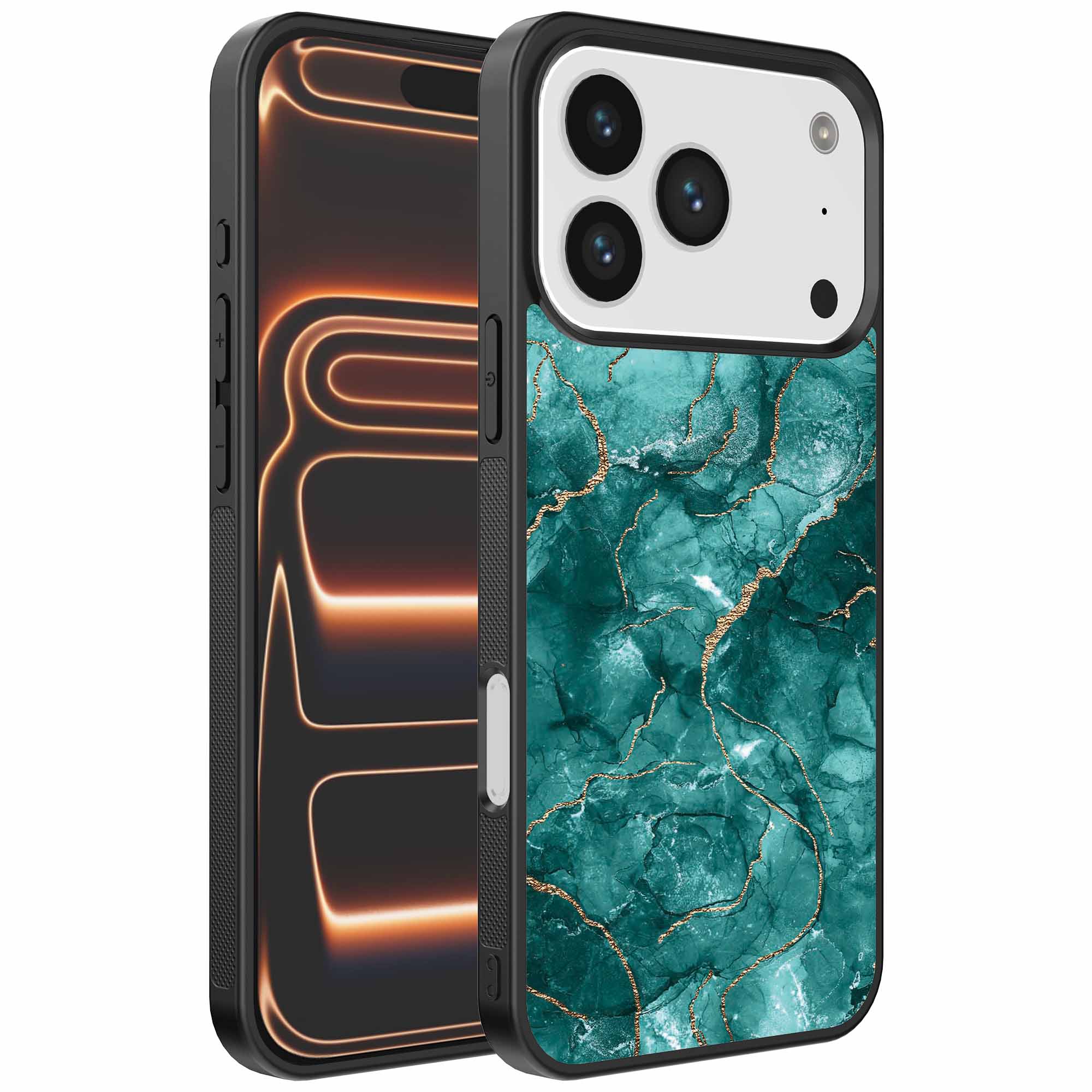 Geschikt voor
  iPhone 17 Pro Max Telefoonhoesje met marmer opdruk - TPU backcover case
  marble design - Goud Groen - Smartphonica