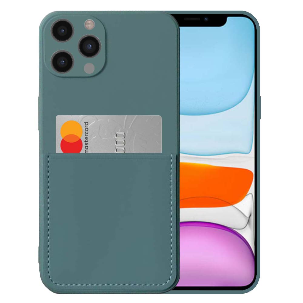 iPhone 11 Pro siliconen hoesje met  pashouder en zachte binnenkant - Donkergroen