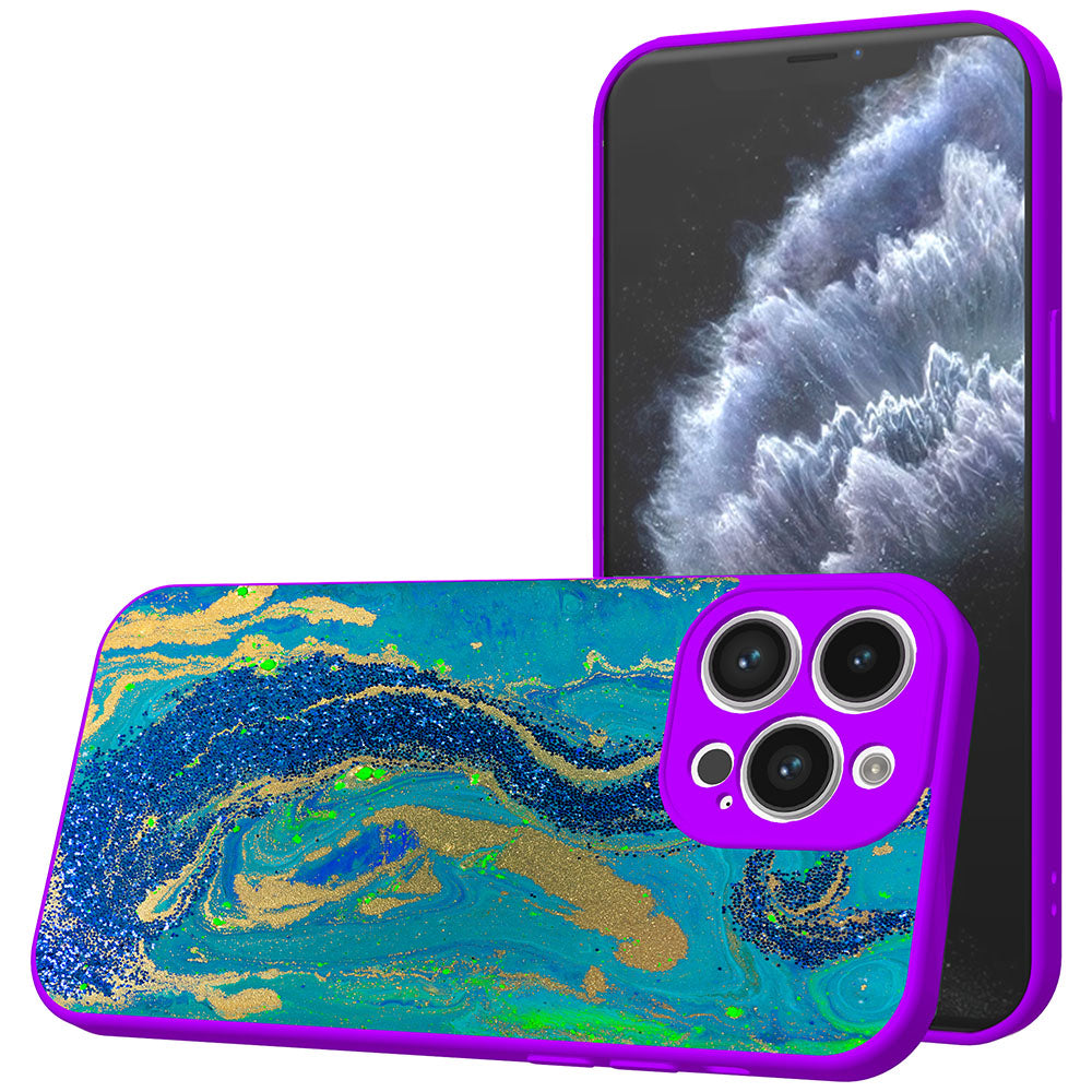 Telefoonhoesje Geschikt voor iPhone 11
  Pro met Blauw Goud Marmer opdruk - TPU Back Cover Case Blue Gold Marble
  Design - Paars