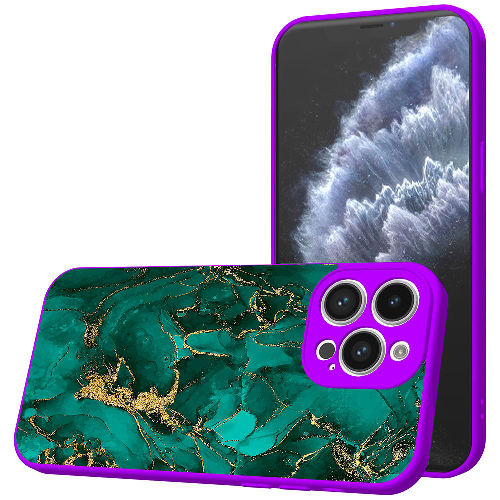 Telefoonhoesje Geschikt voor iPhone 11
  Pro met Groen Goud Marmer opdruk - TPU Back Cover Case Green Gold Marble
  Design - Paars