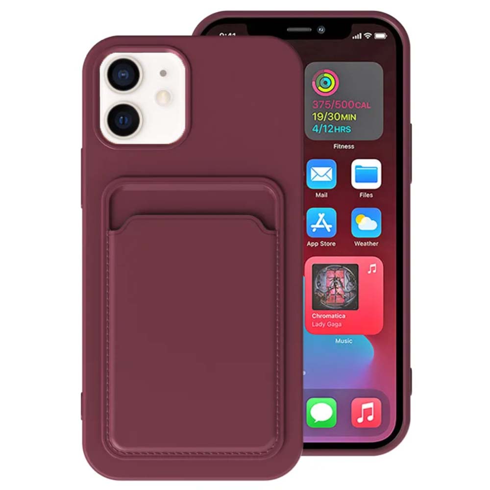 iPhone 11 siliconen hoesje met pashouder  - Bordeaux Rood