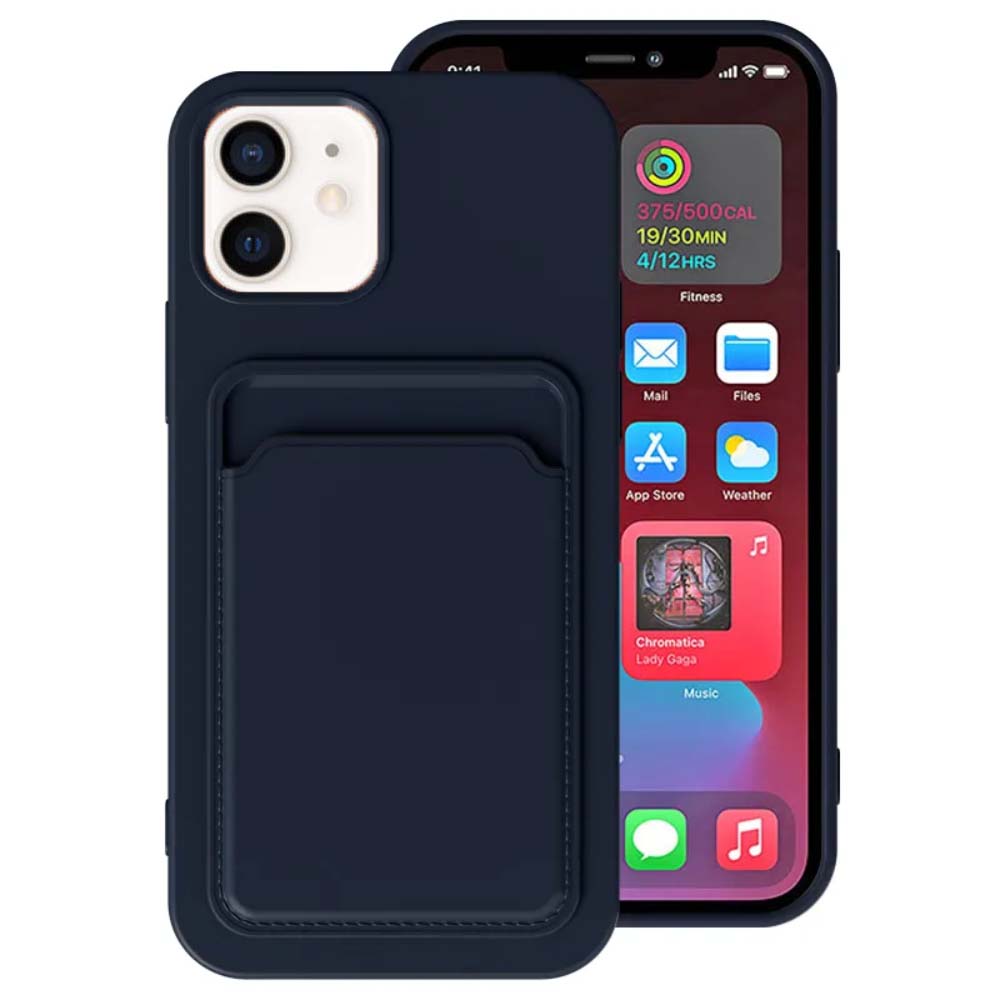 iPhone 11 siliconen hoesje met pashouder  - Donkerblauw