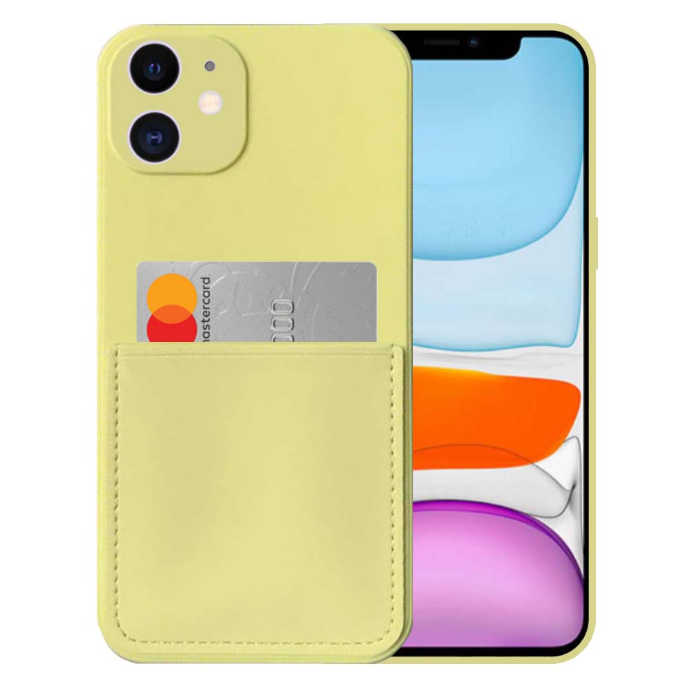 iPhone 11 siliconen hoesje met pashouder  en zachte binnenkant - Geel