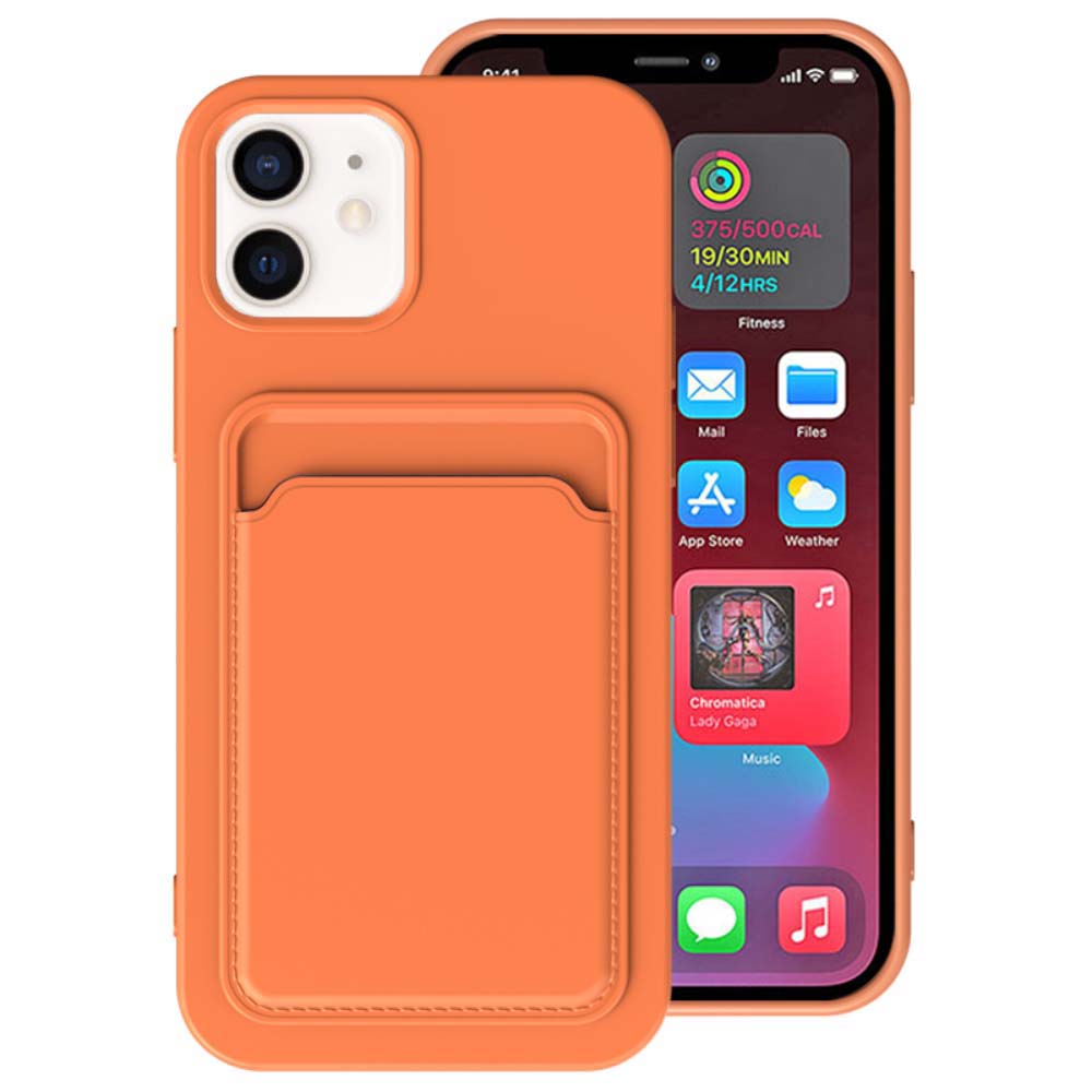 iPhone 11 siliconen hoesje met pashouder  - Oranje