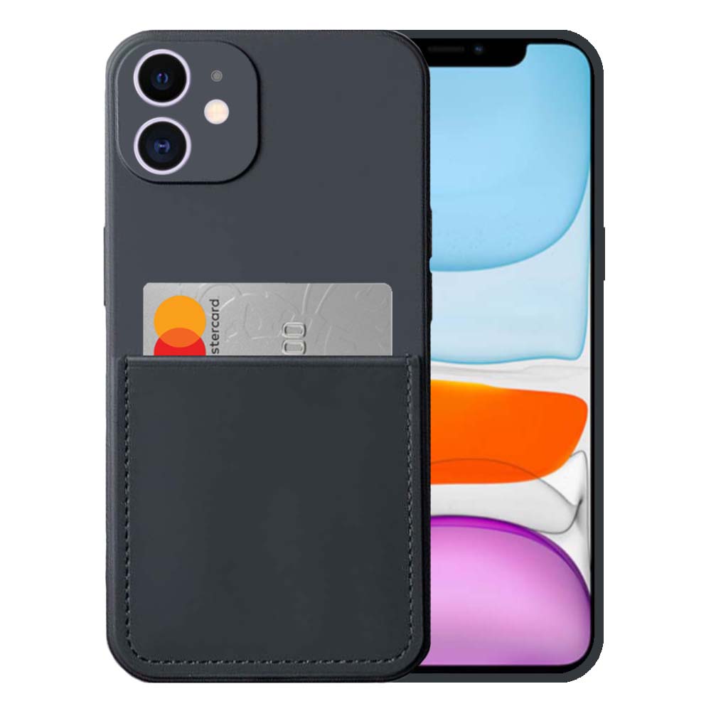 iPhone 11 siliconen hoesje met pashouder  en zachte binnenkant - Zwart