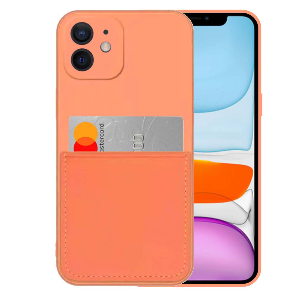 iPhone 11 siliconen hoesje met pashouder
  en zachte binnenkant - Oranje