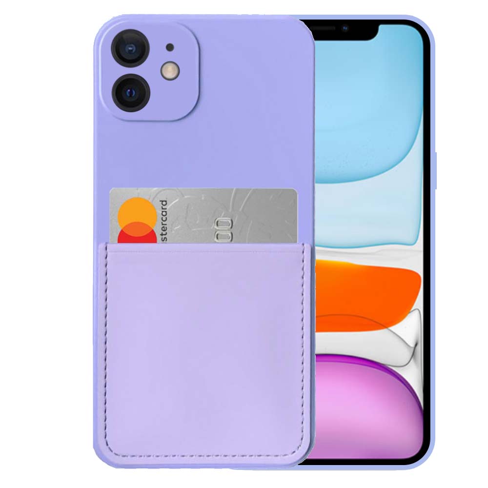 iPhone 11 siliconen hoesje met pashouder  en zachte binnenkant - Paars