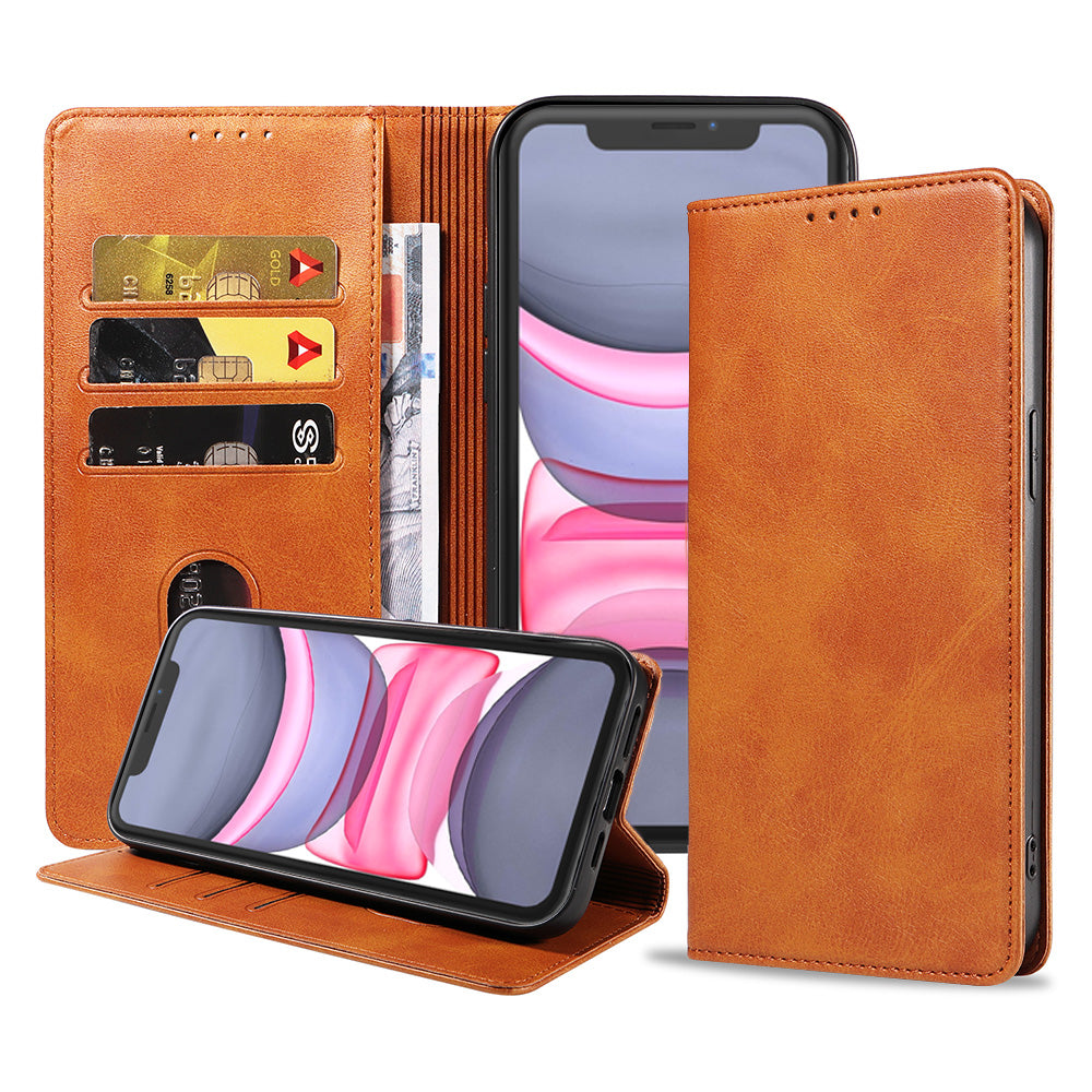 iPhone 11 leren hoesje met magnetische sluiting - Bruin
