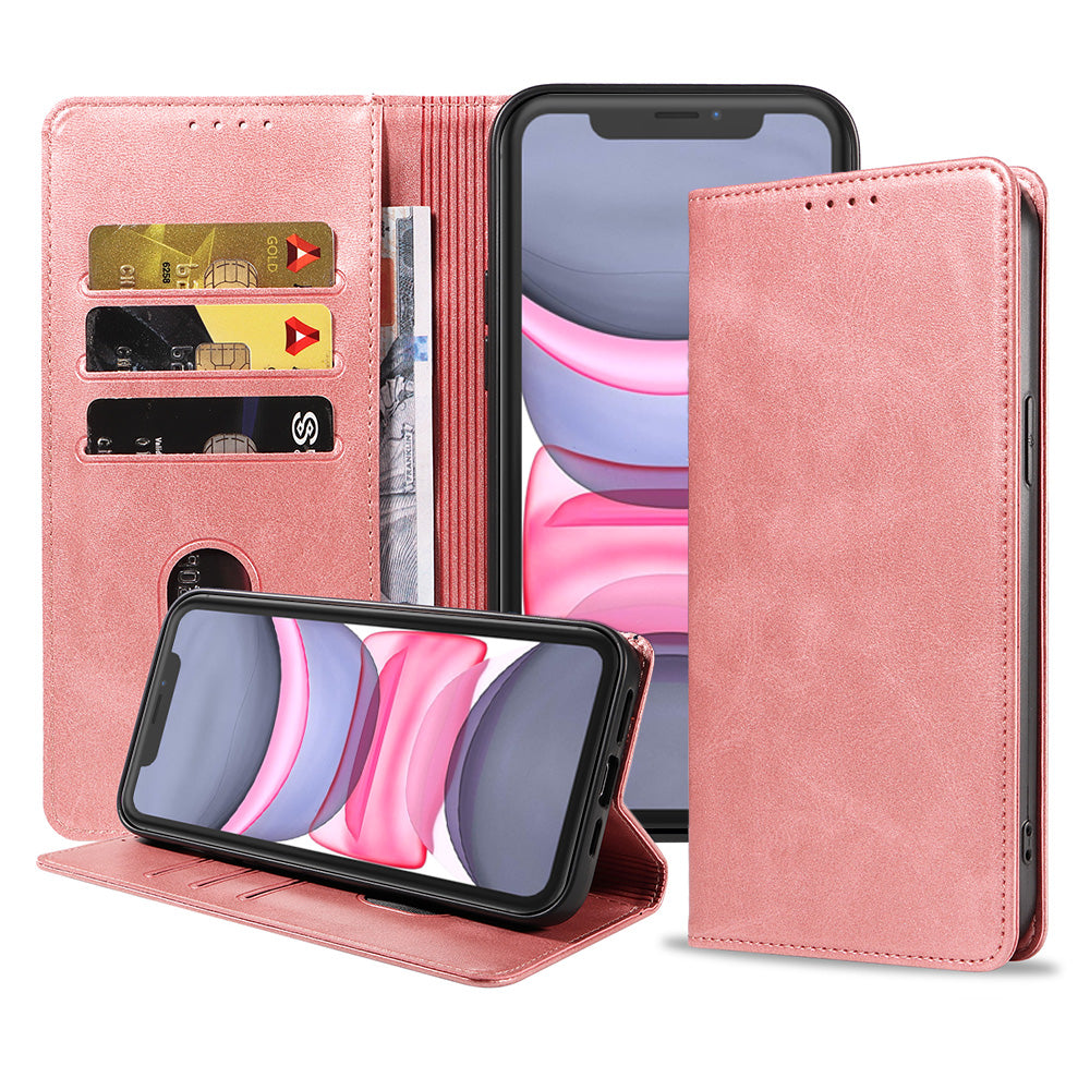 iPhone 11 leren hoesje met magnetische sluiting - Roze
