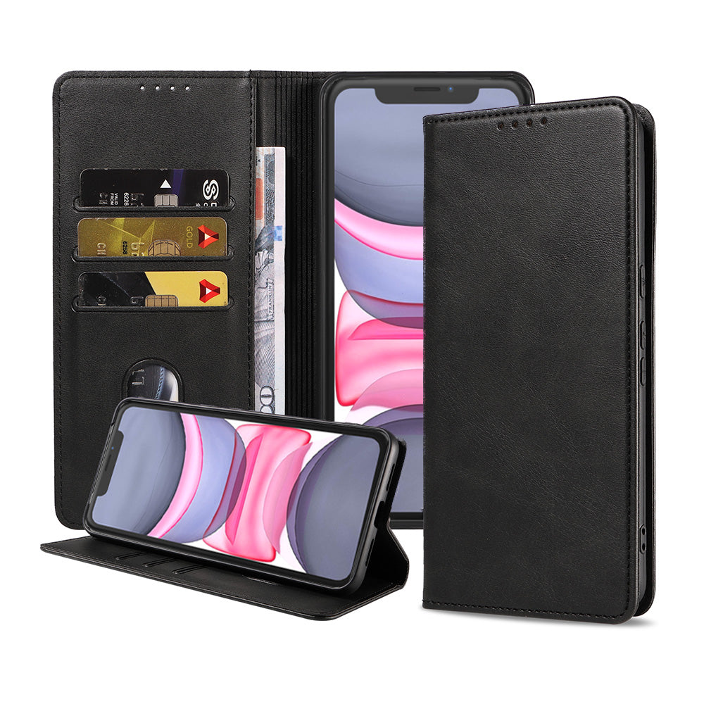 iPhone 11 leren hoesje met magnetische sluiting - Zwart