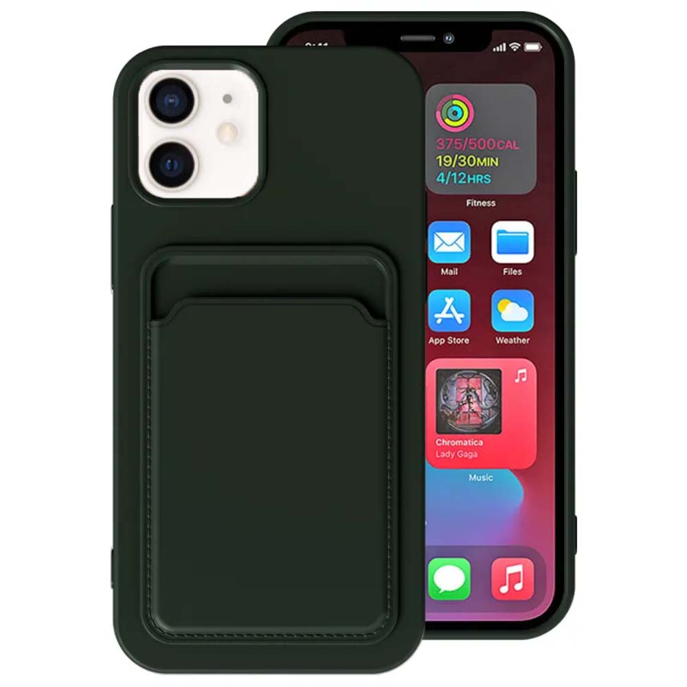 iPhone 12/12 Pro siliconen hoesje met  pashouder - Donkergroen