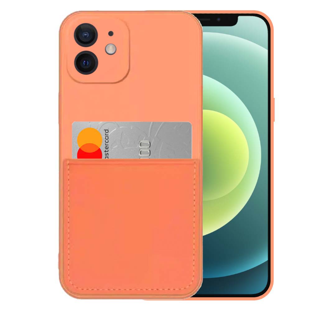iPhone 12 Mini siliconen hoesje met  pashouder en zachte binnenkant - Oranje