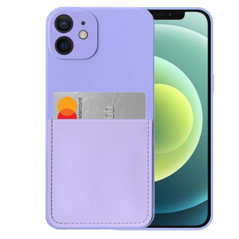 iPhone 12 Mini siliconen hoesje met  pashouder en zachte binnenkant - Paars
