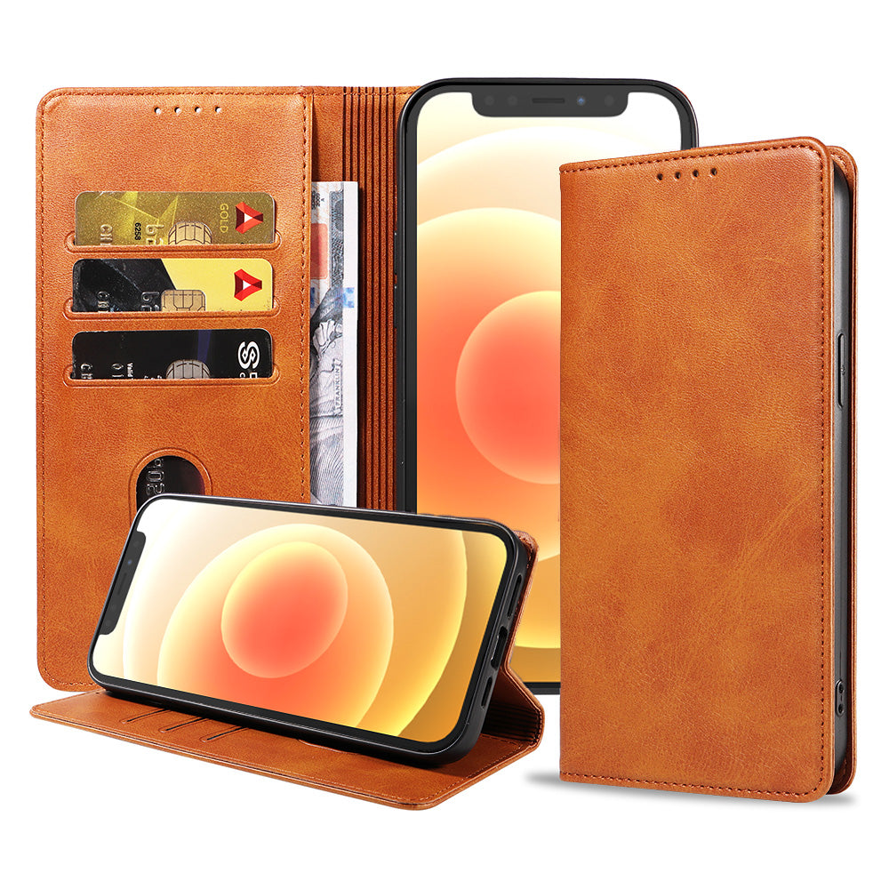 iPhone 12 Mini leren hoesje met magnetische sluiting - Bruin