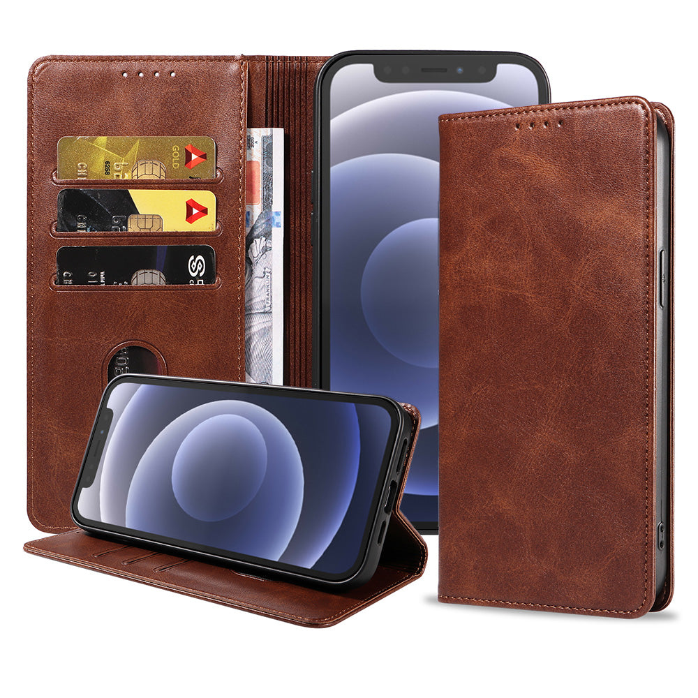 iPhone 12 Mini leren hoesje met magnetische sluiting - Donkerbruin
