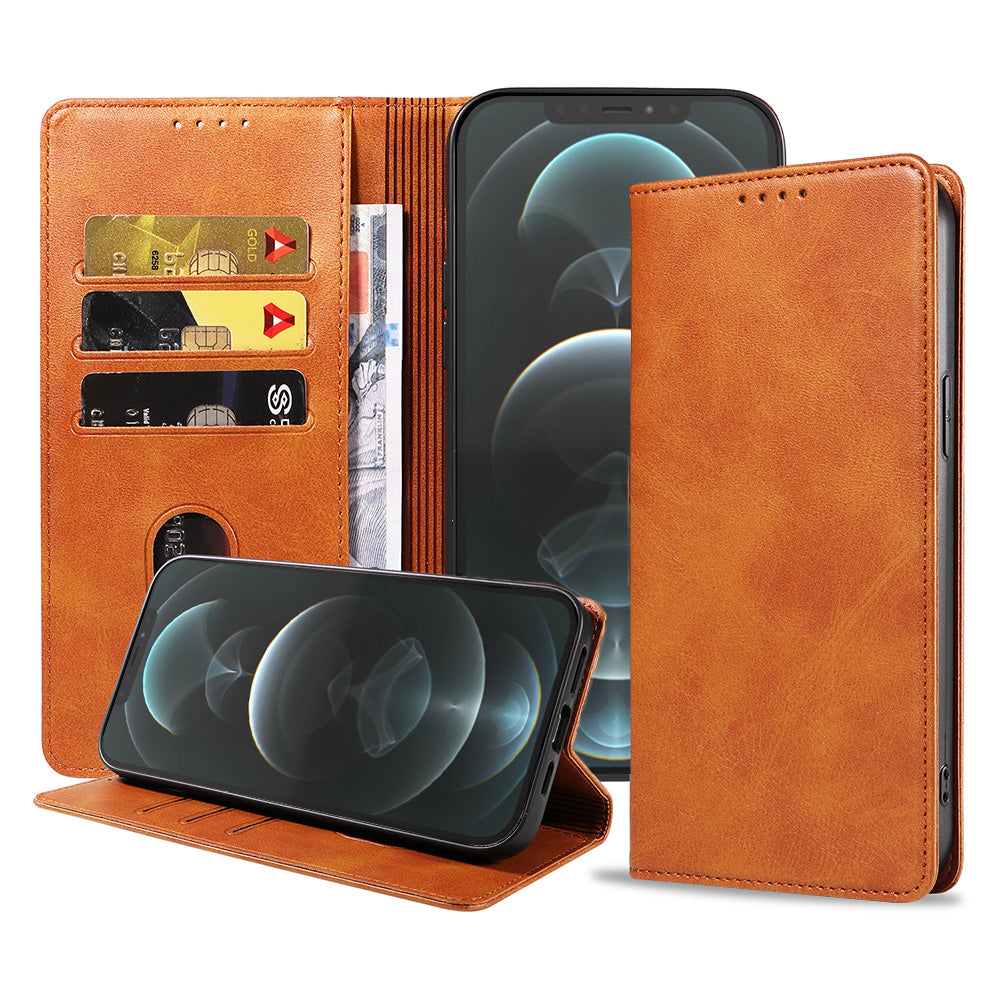 iPhone 12 Pro Max leren hoesje met magnetische sluiting - Bruin