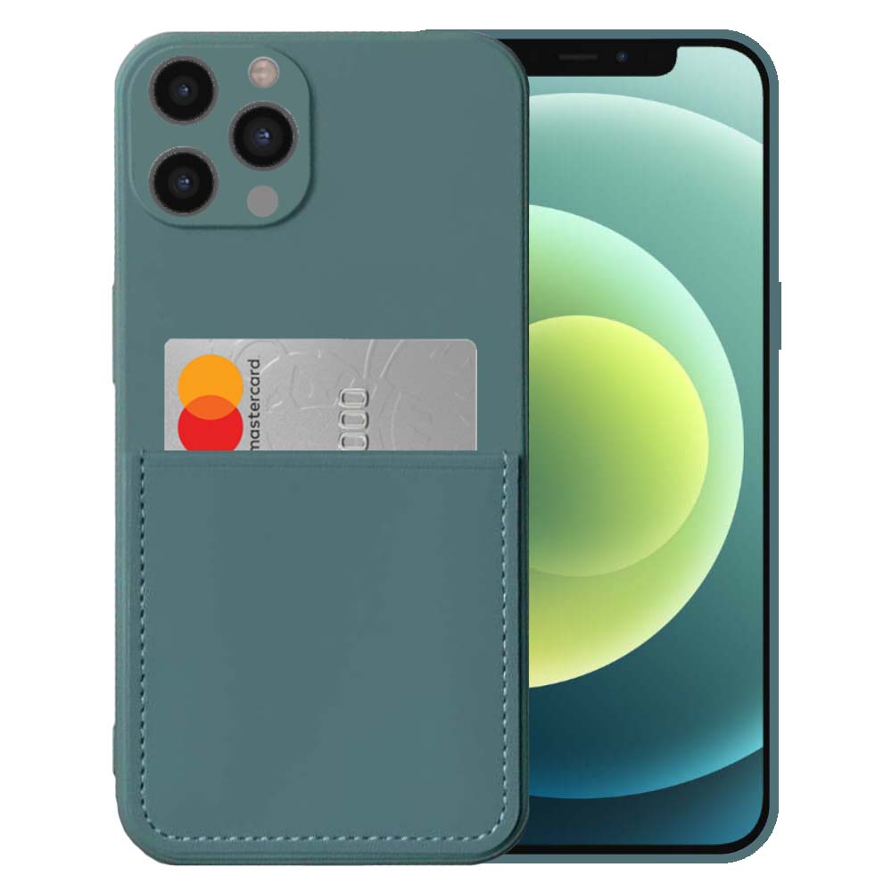iPhone 12 Pro siliconen hoesje met
  pashouder en zachte binnenkant - Donkergroen
