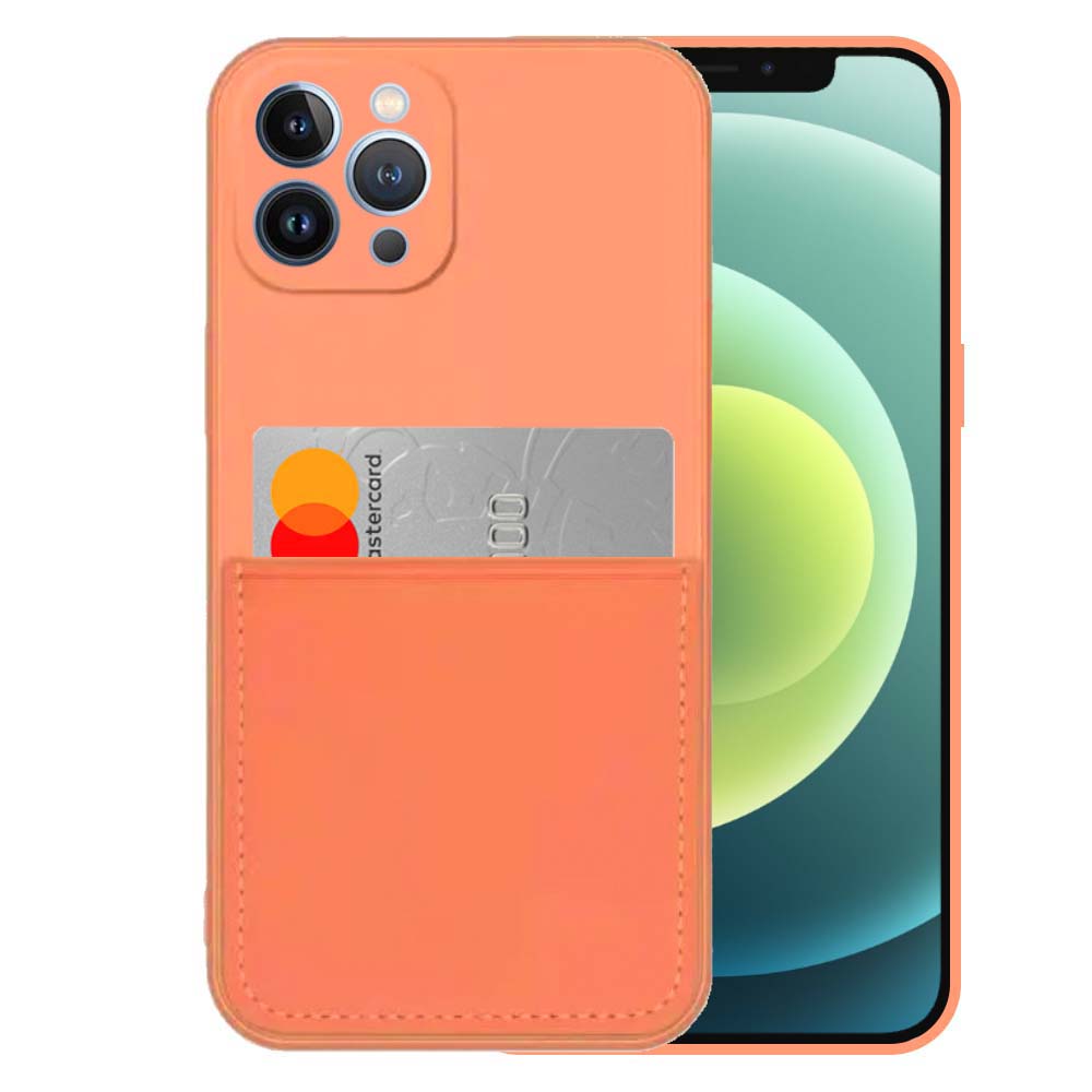 iPhone 12 Pro siliconen hoesje met
  pashouder en zachte binnenkant - Oranje