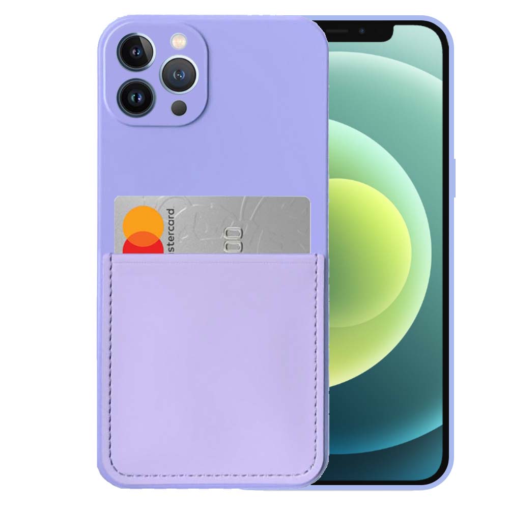 iPhone 12 Pro siliconen hoesje met
  pashouder en zachte binnenkant - Paars